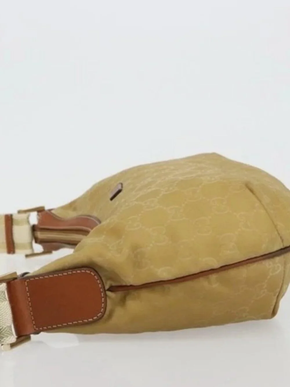 GUCCI GG Canvas Shoulder Bag Nylon Beige Gold 181092 Auth 178909